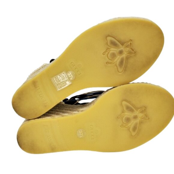 Gucci Lilibeth Sylvie Web Multicolor Canvas Wedge Espadrille Sandals - Picture 5 of 9